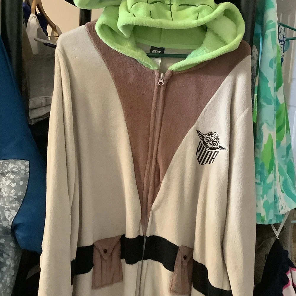 Star Wars Green and White Fleece‎ Onesie, Yoda, pajamas, XL